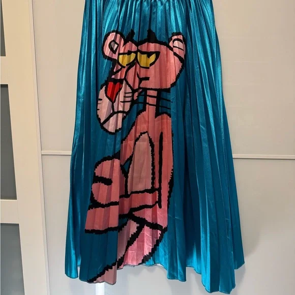 Pleated Turquoise Pink Panther Graphic Midi Skirt - Picture 6 of 7